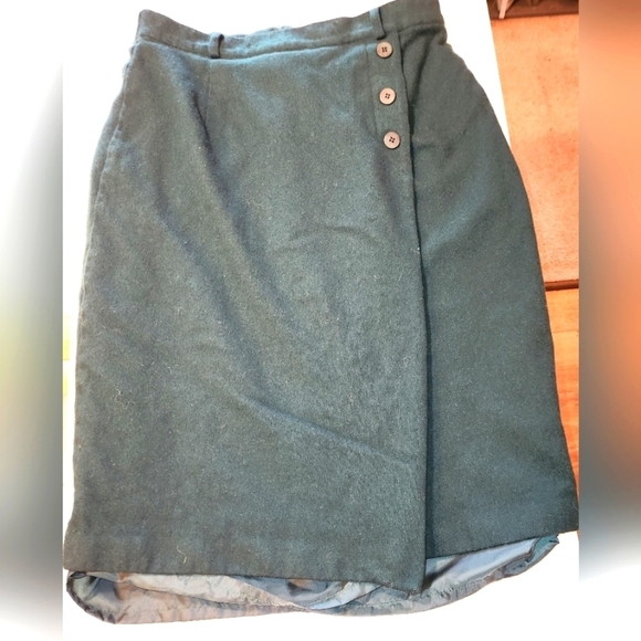 NORTON MCNAUGHTON Vintage Green 100% Wool Skirt - Picture 2 of 9